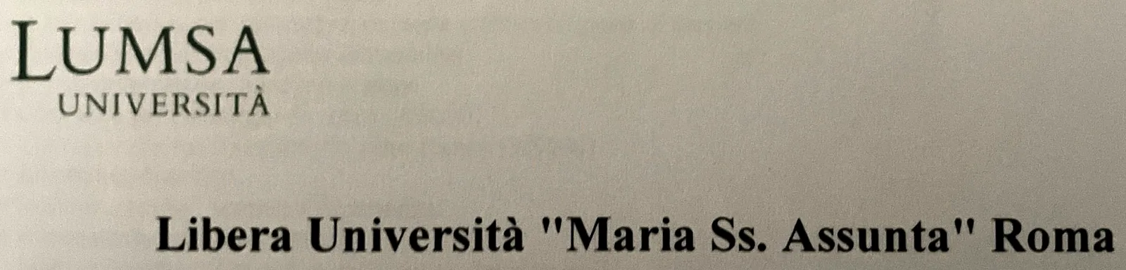 ترويسة جامعة LUMSA، Libera Università Maria Santissima Assunta في روما، أعلى شهادة تسجيل